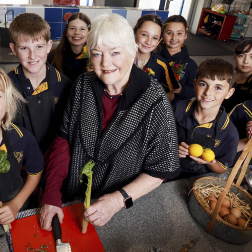 Stephanie Alexander with students at Kilkenny Primary School.
