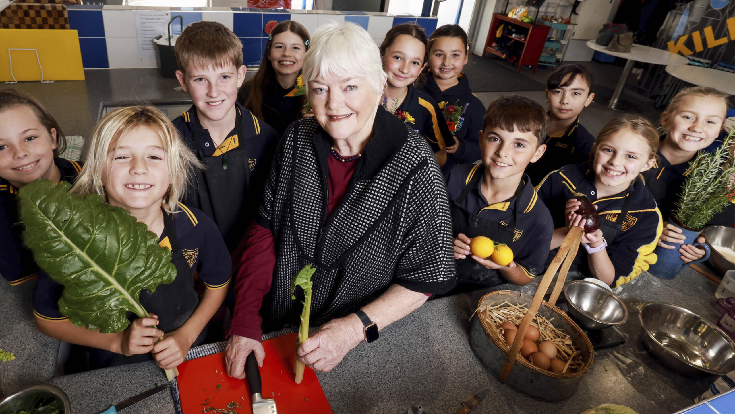 Stephanie Alexander with students at Kilkenny Primary School.