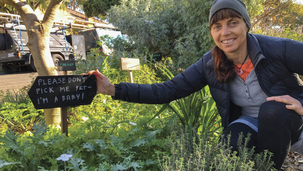 Karen Sutherland showing off her verge garden in Melbourne.