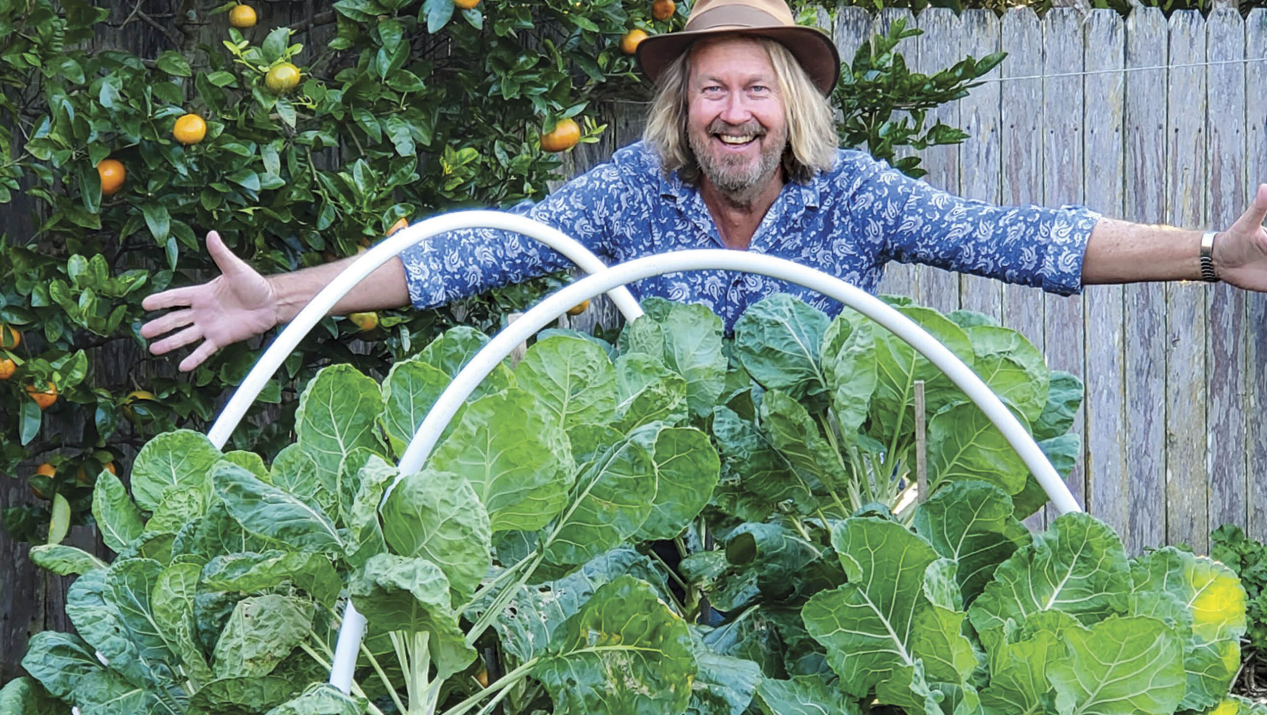 Phil Dudman showing off his Brussels sprouts.