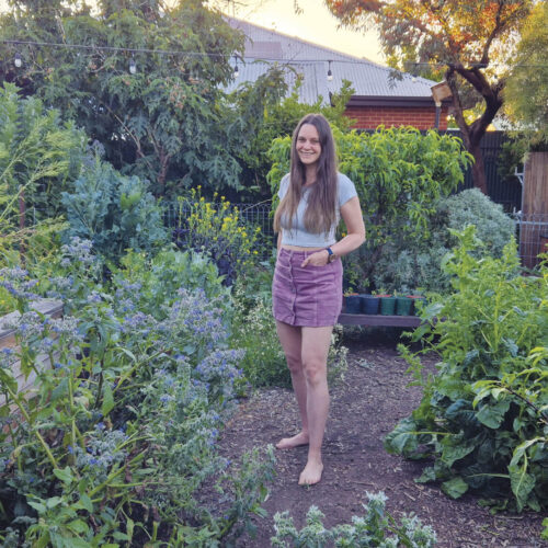 Koren Helbig in her permaculture garden.