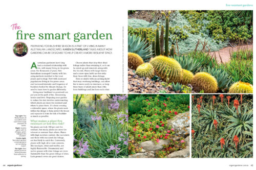 Pages from Organic Gardener magazine featuring fire retardant plants